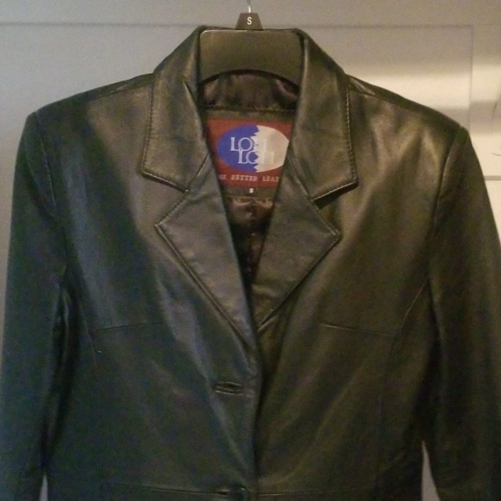 Black leather coat, long